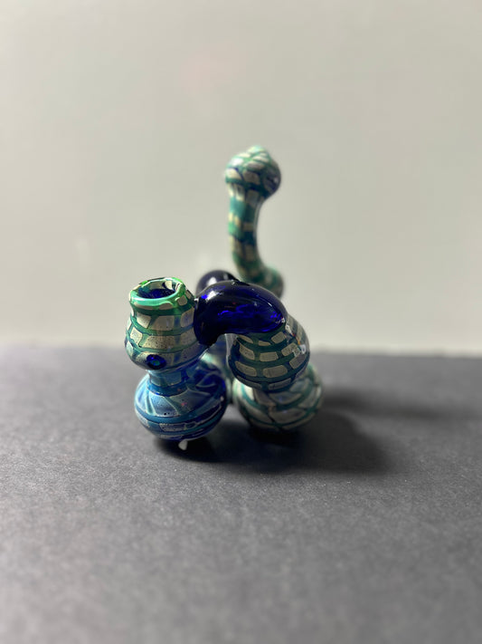 3-Chamber Blue/Green Fancy Bubbler