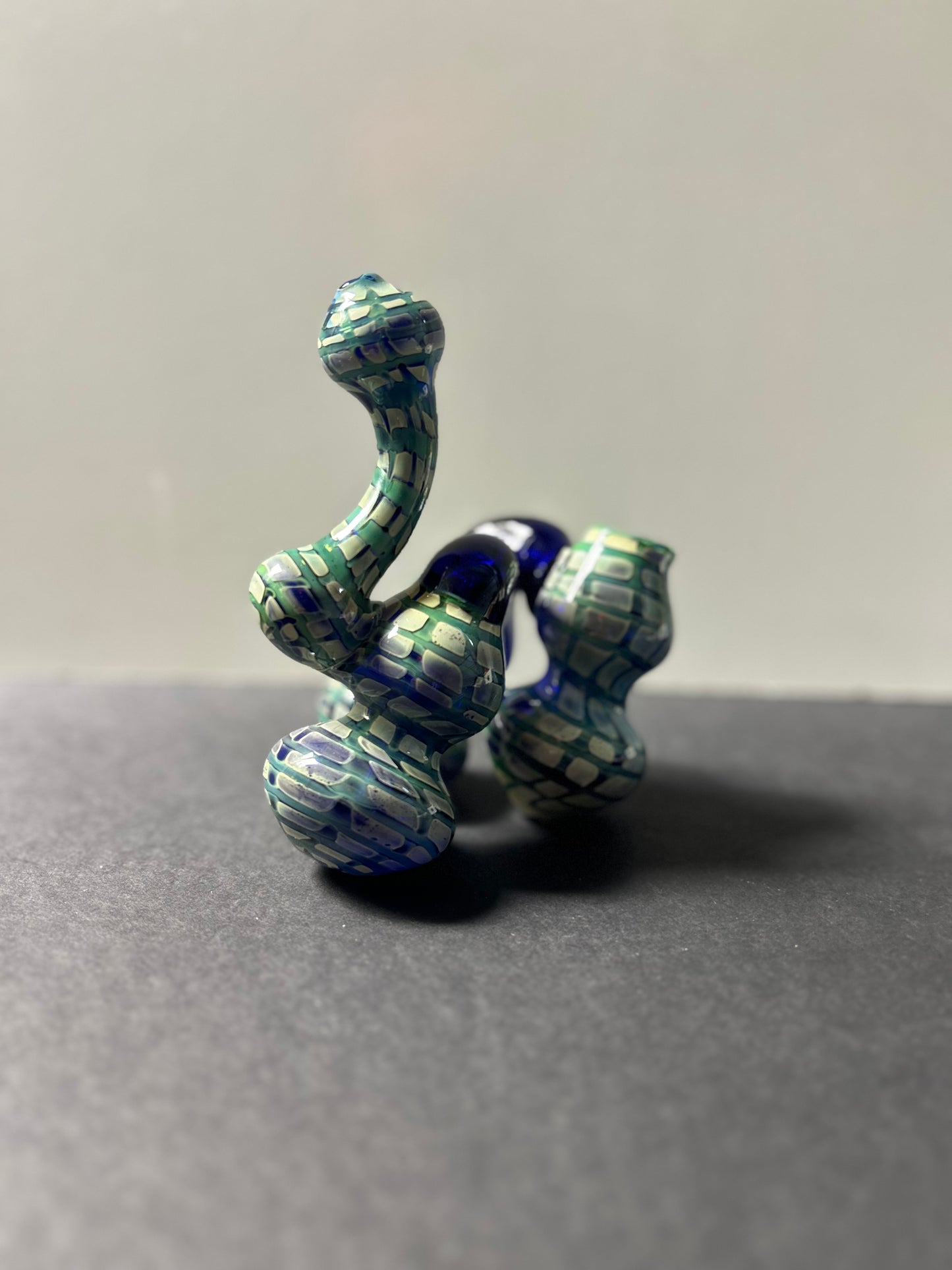 3-Chamber Blue/Green Fancy Bubbler